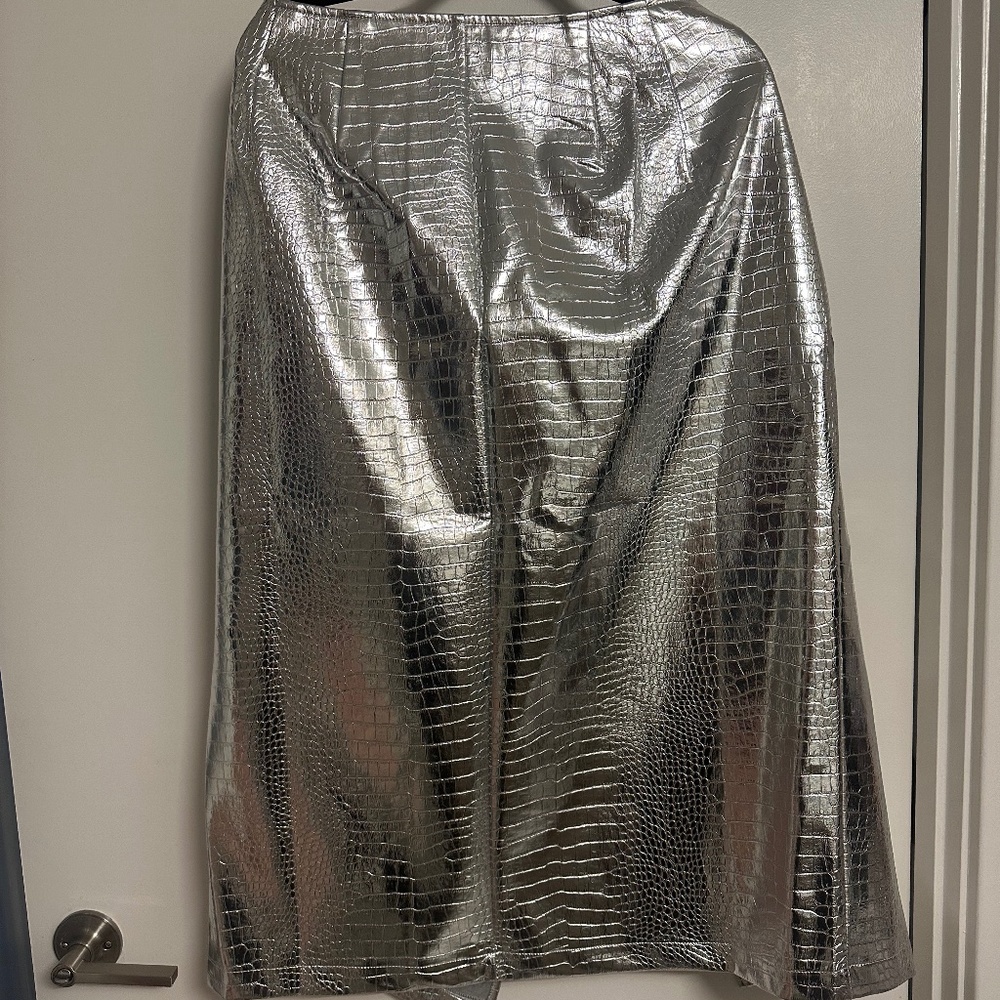 Eloquii silver faux leather midi skirt